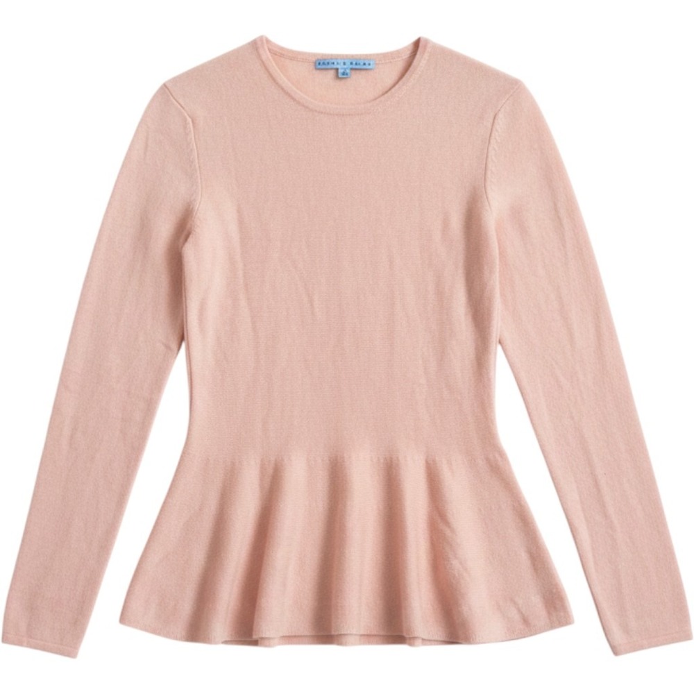 Antonio Melani Pink 100% Cashmere Peplum Crew Neck Sweater XS Long Sleeve